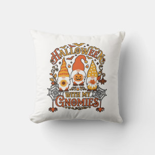 Cojín Decorativo Gnomos de Halloween Calabaza Telaraña Murciélagos_