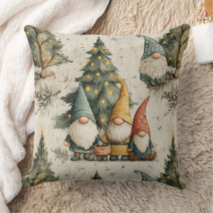 Cojín Decorativo Gnomos de invierno con árbol de Navidad iluminado