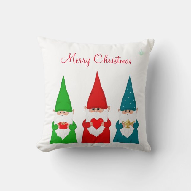 Cojín Decorativo Gnomos de Navidad en blanco (Anverso)