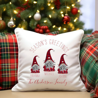 Cojín Decorativo Gnomos de Navidad Personalizados con Cuadros Rústi