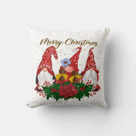 Cojín Decorativo Gnomos de Navidad Poinsettia Bosque Caprichoso