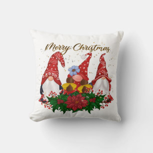 Cojín Decorativo Gnomos de Navidad Poinsettia Bosque Caprichoso
