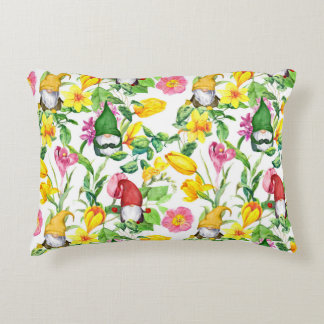 Cojín Decorativo gnomos escandinavos: acuarela floral de primavera.
