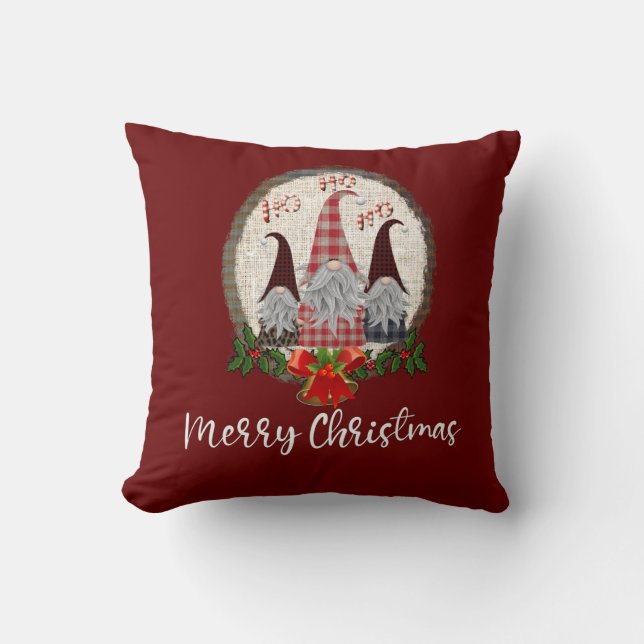 Cojín Decorativo Gnomos Navideños Alegres Rústicos y Modernos  (Anverso)
