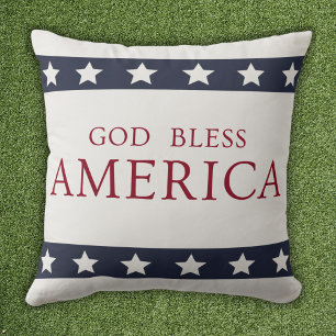 Cojín Decorativo God Bless America Patriotic White and Blue
