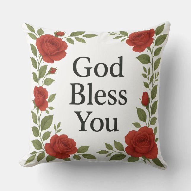 Cojín Decorativo God Bless You Religious Rose Floral (Anverso)