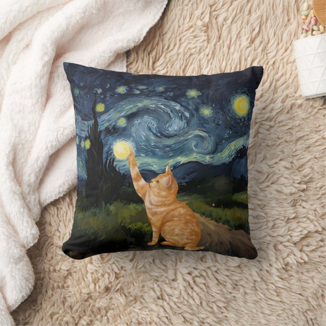 Cojín Decorativo Gogh Kitty Starry Night Cat (Manta)