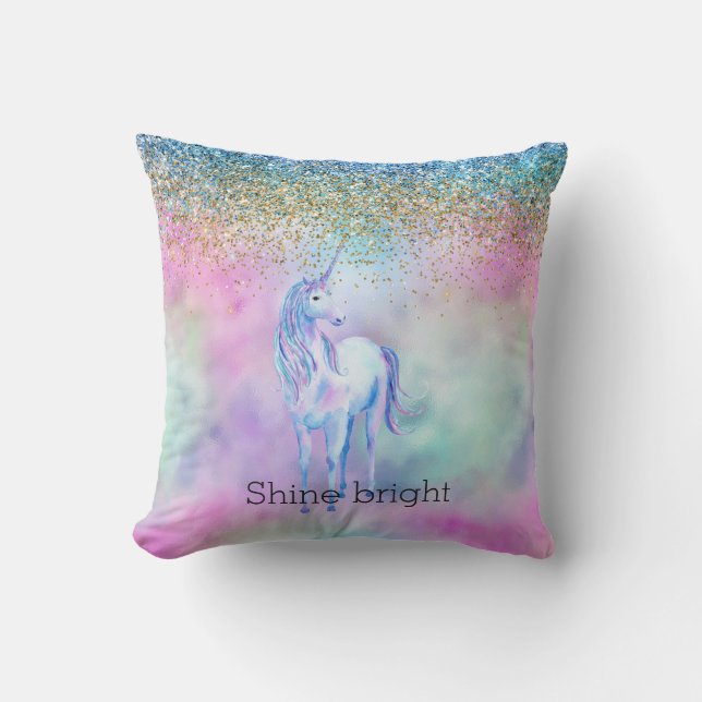 Cojín Decorativo Gold Aqua Glitter Purple Unicorn Sparkle          (Anverso)