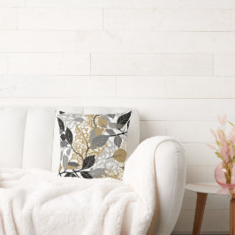 Cojín Decorativo Gold, Black and Grey Leaf Vine Design