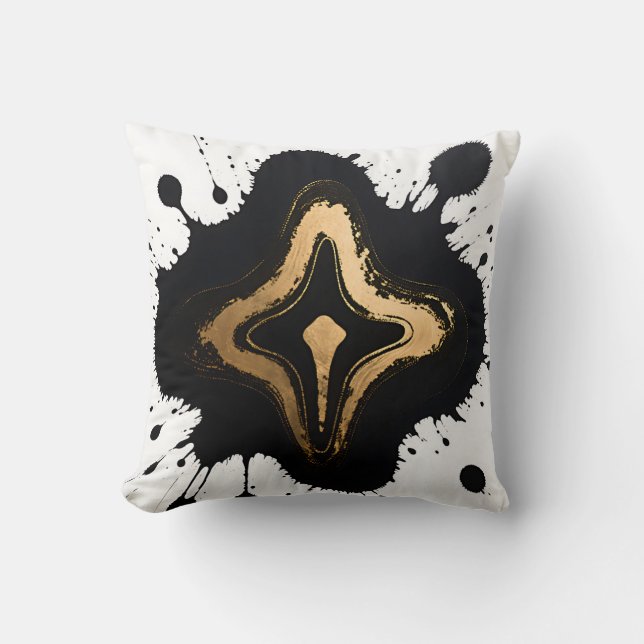 Cojín Decorativo Gold Black Marble Fluid Abstract Luxury (Anverso)