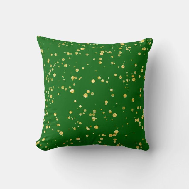 Cojín Decorativo Gold Confetti Dots Emerald Green (Anverso)