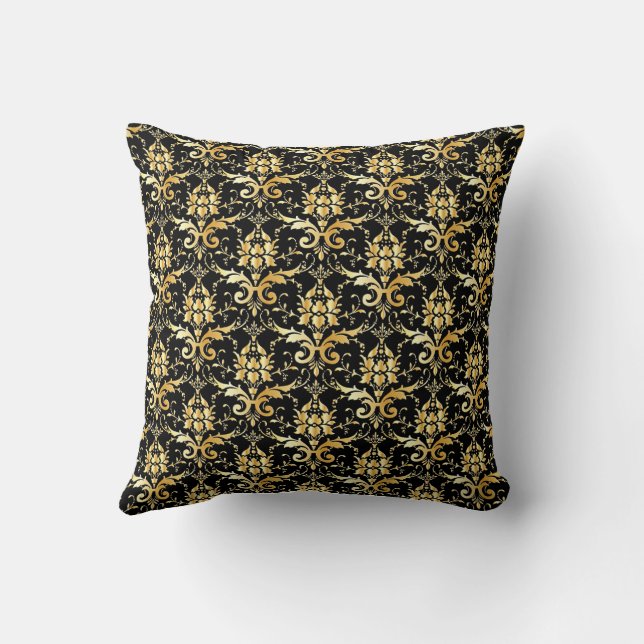 Cojín Decorativo Gold Damask Pattern on Black (Reverso)