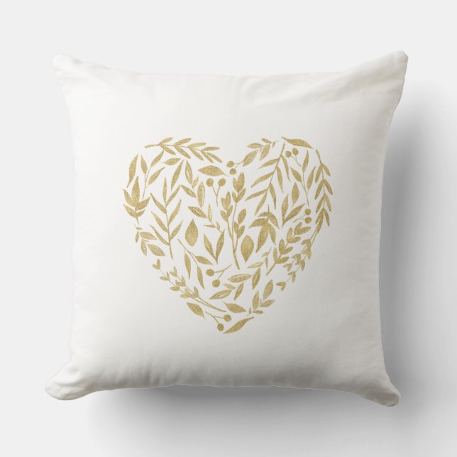 Cojín Decorativo Gold Evergreen Heart Boda Decor Date Mr & Mrs. (Anverso)