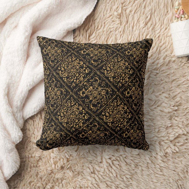 Cojín Decorativo Gold Ornamental Baroque Pattern On Black (Manta)