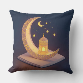 Cojín Decorativo Golden Crescent Moon with Islamic Lantern Art