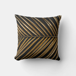 Cojín Decorativo Golden Date Palm Leaf: Minimalista negro