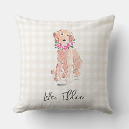 Cojín Decorativo Golden Doodle Art Dog Flowers Love NAME Gingham