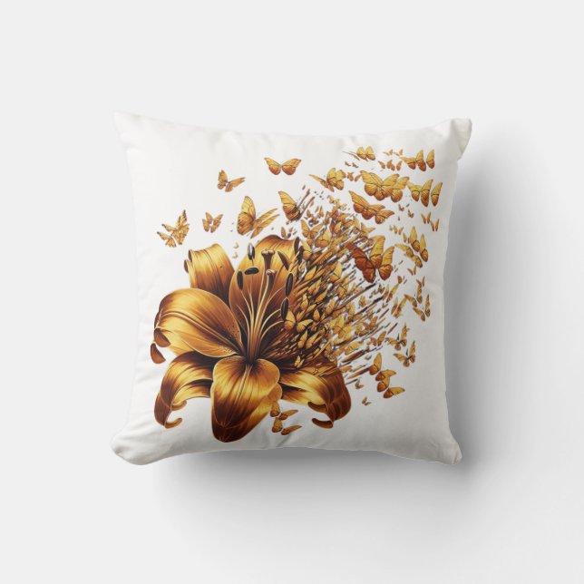 Cojín Decorativo Golden Flor Mariposas Explosion  Butterfly Flower (Anverso)
