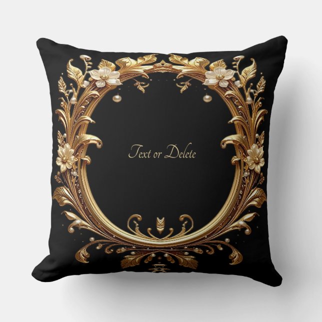 Cojín Decorativo Golden Floral Ornate Frame Throw Pillow (Anverso)