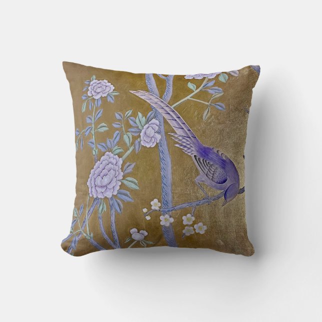 Cojín Decorativo Golden Garden Chinoiserie Purple Bird & Peony (Anverso)