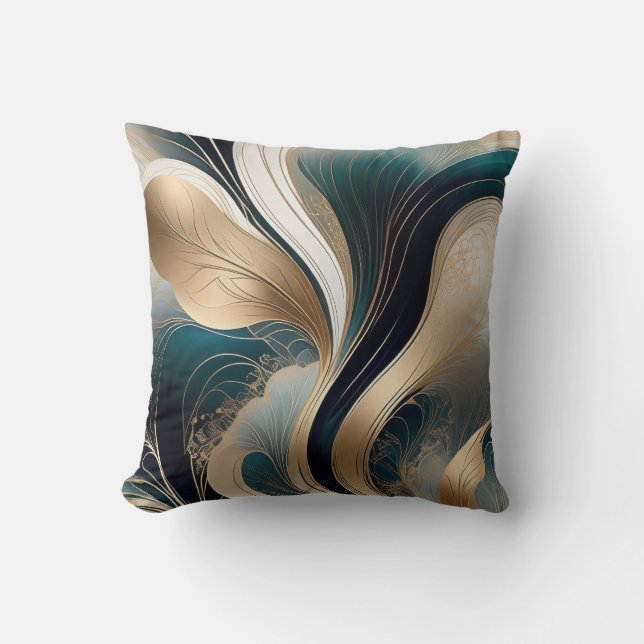 Cojín Decorativo Golden Harmony - Teal and Gold Abstract  (Anverso)