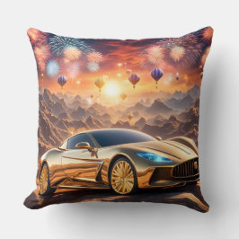 Cojín Decorativo golden luxury car in a desert landscape