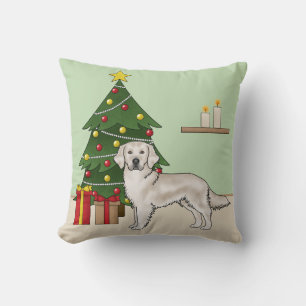 Cojín Decorativo Golden Retriever Cream Inglés con árbol de Navidad