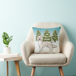 Cojín Decorativo Golden Retriever crema azul Navidad de invierno