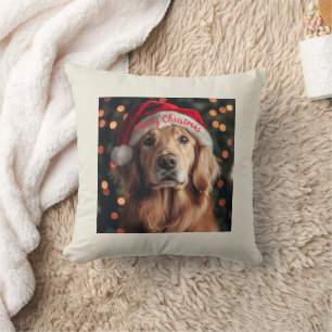 Cojín Decorativo Golden Retriever, diseño de Navidades festivos, pe