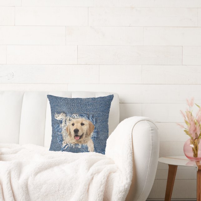 Cojín Decorativo Golden Retriever en Blue Jean Hole (Sofá)