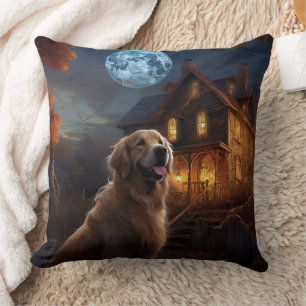 Cojín Decorativo Golden Retriever Halloween Aterrador