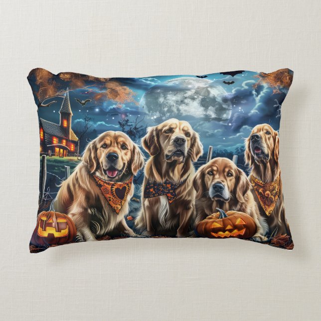Cojín Decorativo Golden Retriever Halloween Spooky (Anverso)