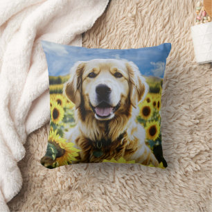 Cojín Decorativo Golden Retriever in a Sunflower Field