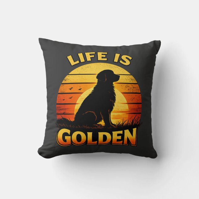 Cojín Decorativo Golden retriever life is golden sunset dog pillow (Anverso)