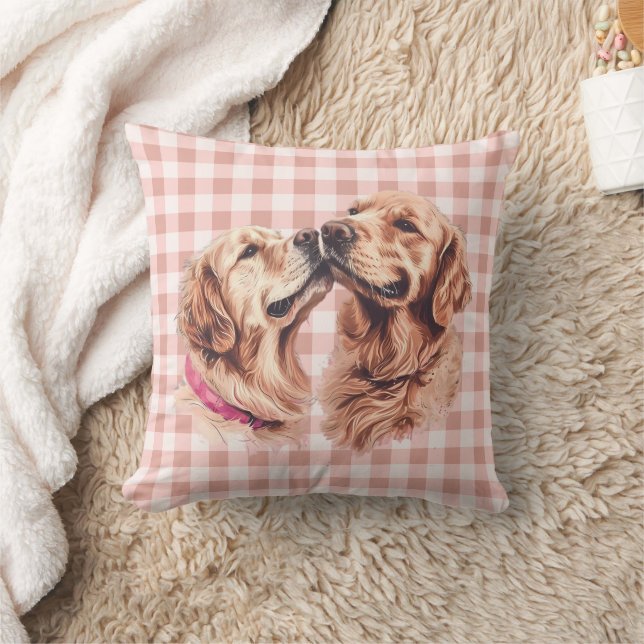 Cojín Decorativo Golden Retriever Love Gingham Pattern (Manta)