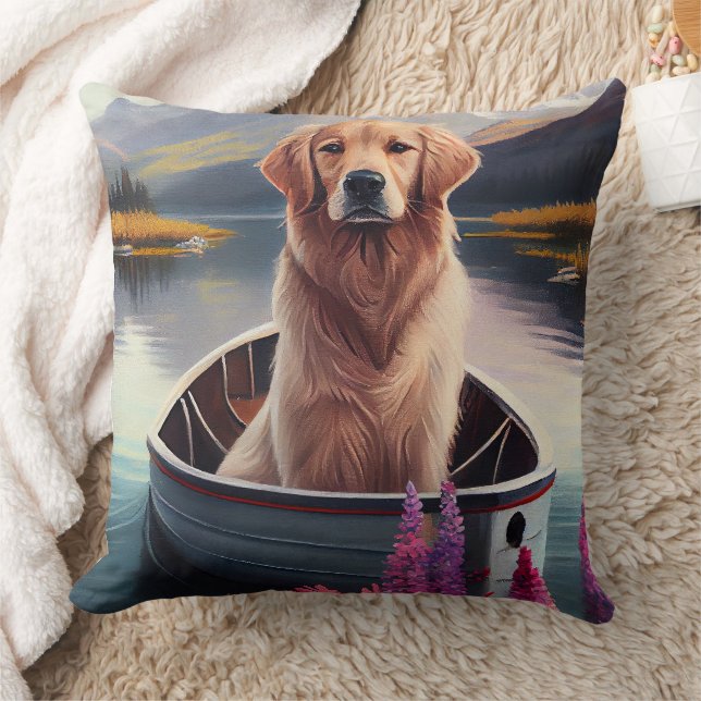 Cojín Decorativo Golden Retriever on a Paddle: Una aventura panorám (Manta)