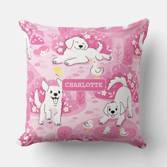 Cojín Decorativo Golden Retriever Puppy in Pink Garden (Anverso)