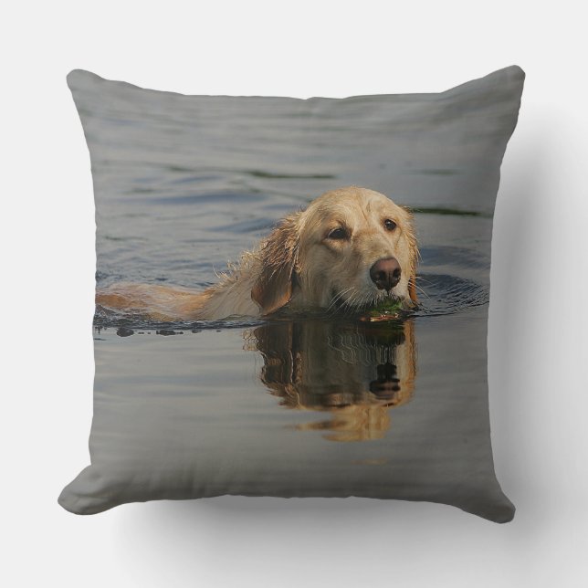 Cojín Decorativo Golden retriever que nada (Anverso)