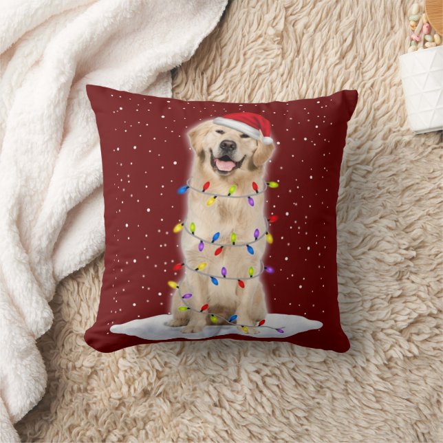 Cojín Decorativo Golden retriever Santa Christmas Tree Lights Xmas (Manta)