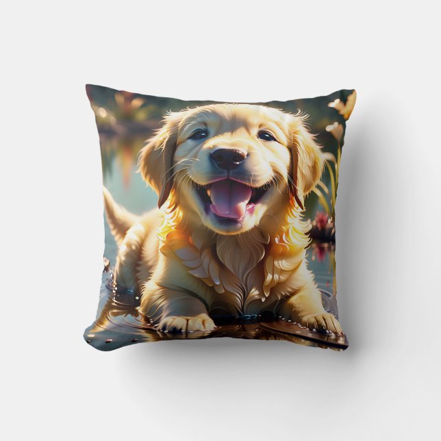 Cojín Decorativo Golden Retriever Sonriendo (Anverso)