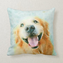 Cojín Decorativo Golden retriever sonriente en acuarela