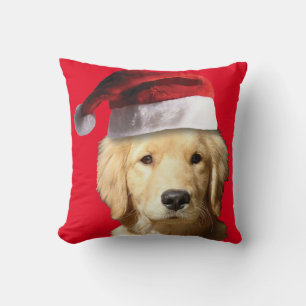 Cojín Decorativo Golden Retriever vistiendo un Gorra de Santa Claus