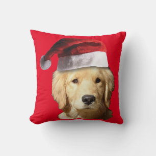 Cojín Decorativo Golden Retriever vistiendo un Gorra de Santa Claus