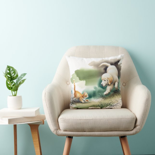 Cojín Decorativo Golden Retriever y Ginger Kitten (Silla)