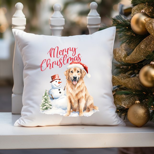 COJÍN DECORATIVO GOLDEN RETRIVER DOG SANTA HAT MERRY CHRISTMAS (DECOR YOUR HOUSE DURING CHRISTMAS SEASON PILLOW WITH DOG THEME GOLDEN RETRIEVER)