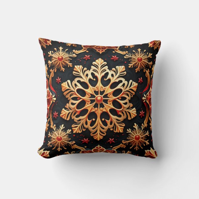 Cojín Decorativo Golden Snowflakes Elegantes vacaciones de invierno (Anverso)
