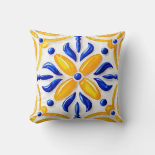 Cojín Decorativo Golden Valencia Blossom Blue and Amber Floral 