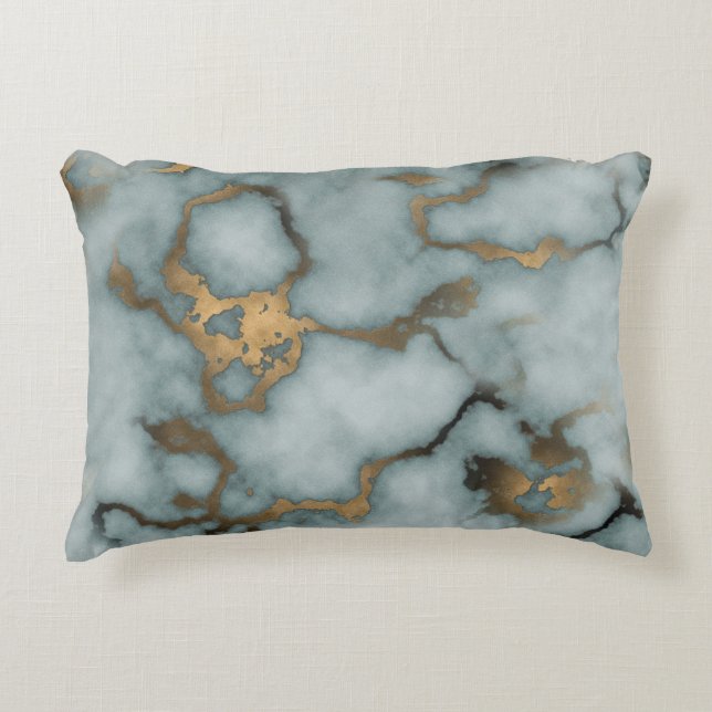 Cojín Decorativo Golden Vein Marble  Ocean Mist  Throw Pillows (Anverso)