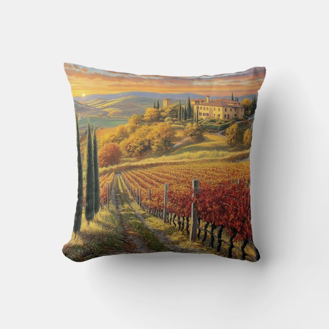 Cojín Decorativo Golden Vineyard Path – Square Throw Pillow (Anverso)