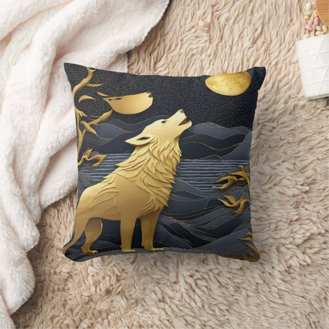 Cojín Decorativo Golden Wolf Howling Debajo De Una Luna Llena (Manta)